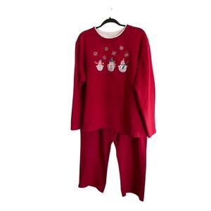 White Stag Pajama Set Womens XL Classic Red Snowman Top Pants Christmas